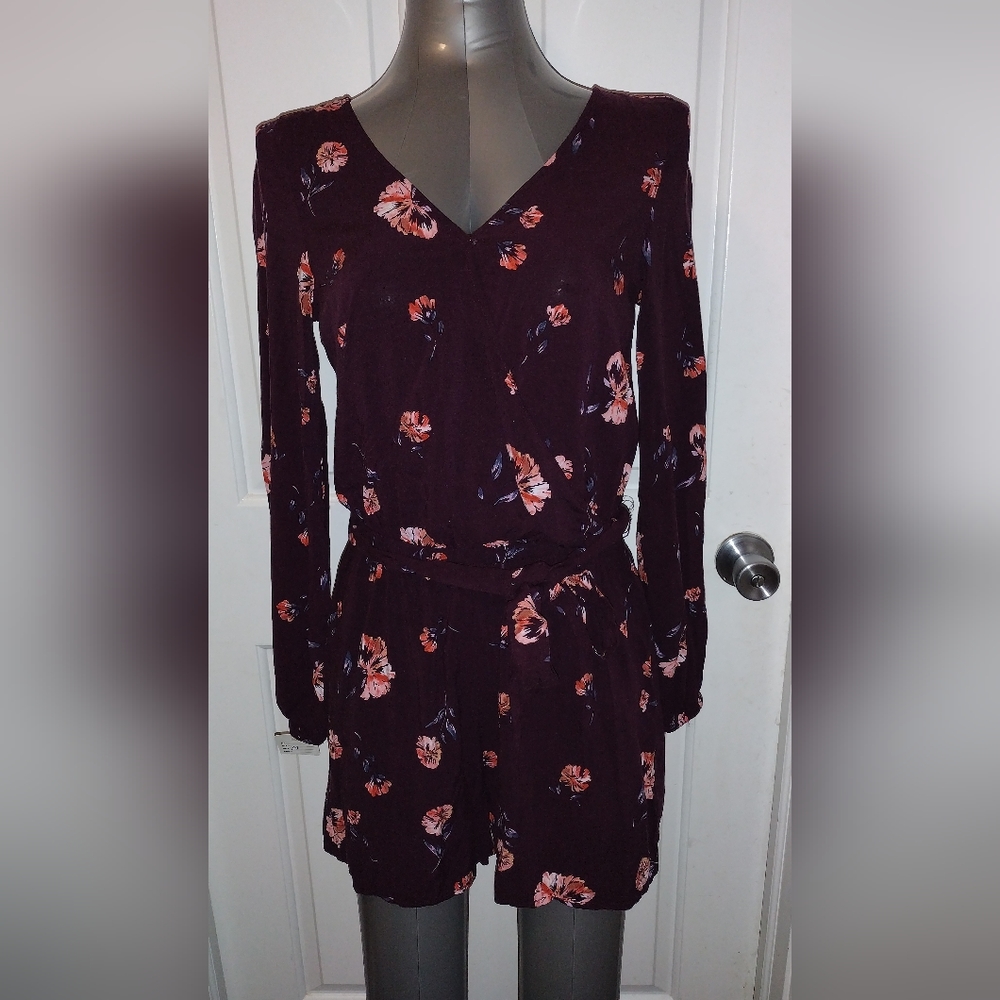 Aeropostale Bell Long Sleeve Romper | Shorts Maroon Floral Print Sz M